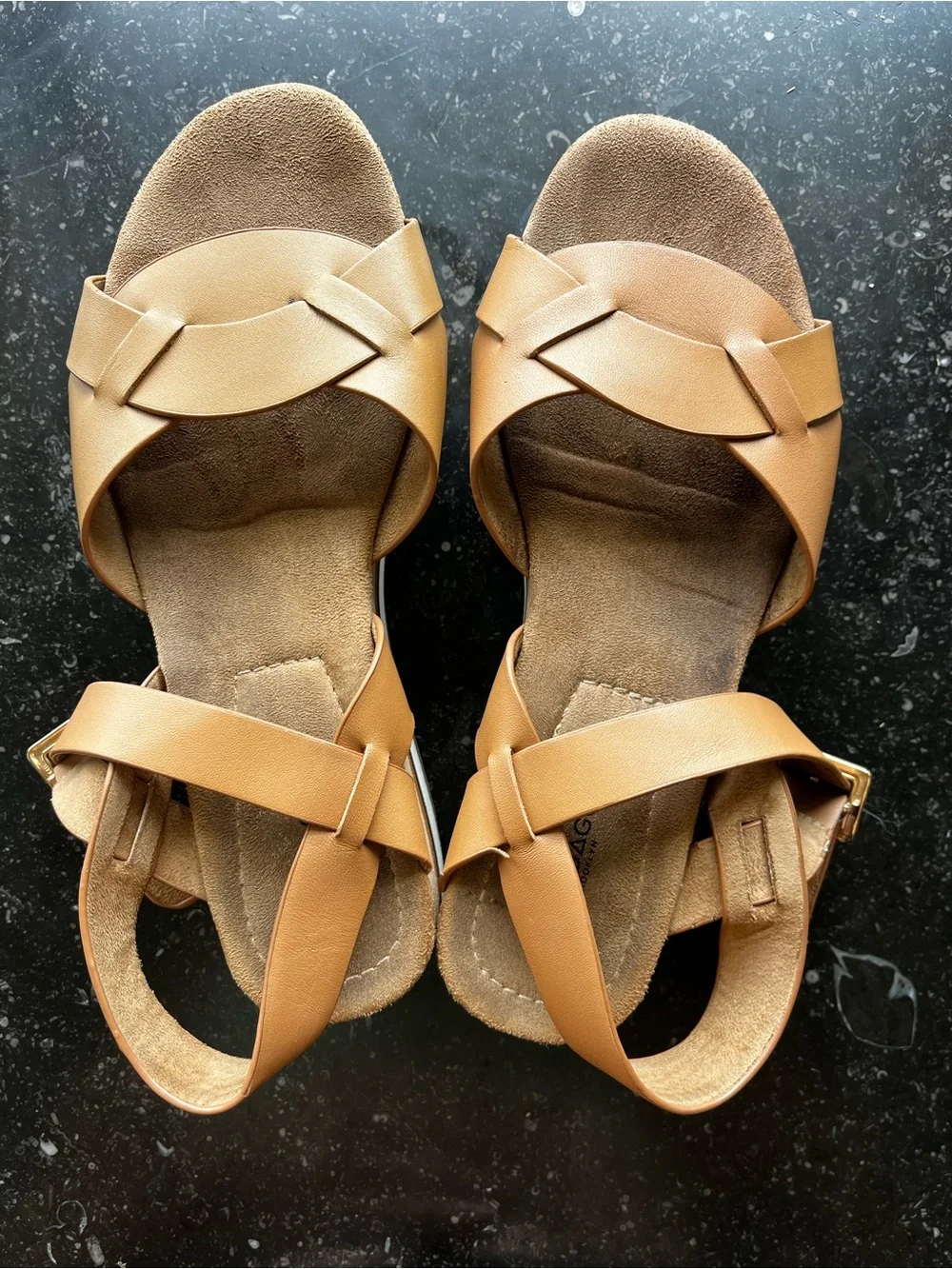 Kelsi Dagger Platform Sandals — Cognac Brown and White Striped Sole